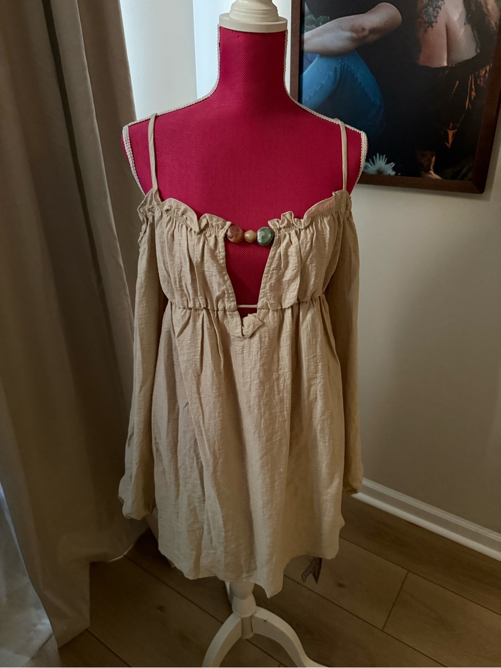 Missguided Cream Off-Shoulder dress with Bead Detail